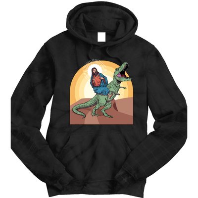 Jesus Riding Dinosaur Tie Dye Hoodie