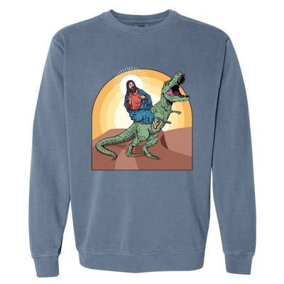 Jesus Riding Dinosaur Garment-Dyed Sweatshirt