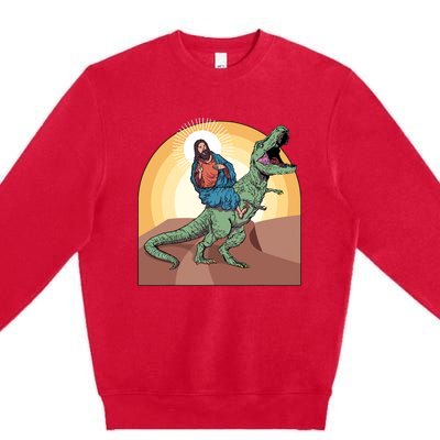 Jesus Riding Dinosaur Premium Crewneck Sweatshirt