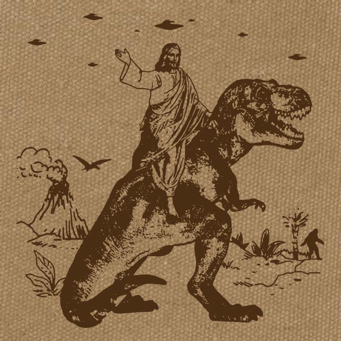 Jesus Riding Dinosaur Ufo Funny Cotton Canvas Backpack