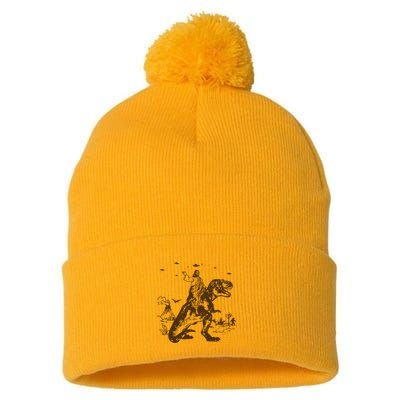 Jesus Riding Dinosaur Ufo Funny Pom Pom 12in Knit Beanie