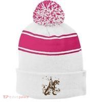 Jesus Riding Dinosaur Ufo Funny Stripe Pom Pom Beanie