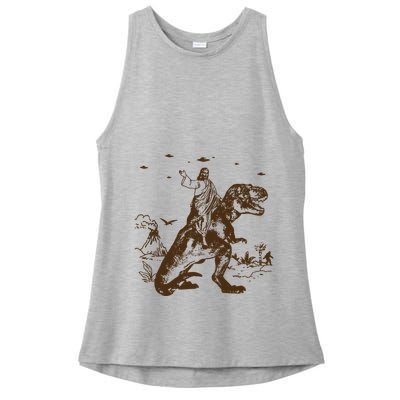 Jesus Riding Dinosaur Ufo Funny Ladies PosiCharge Tri-Blend Wicking Tank