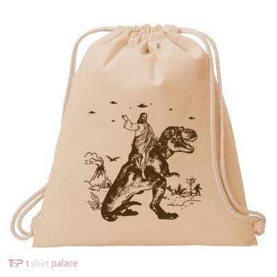 Jesus Riding Dinosaur Ufo Funny Drawstring Bag
