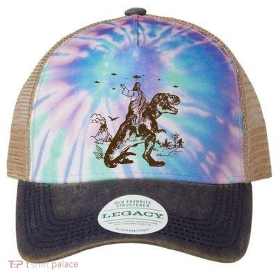 Jesus Riding Dinosaur Ufo Funny Legacy Tie Dye Trucker Hat