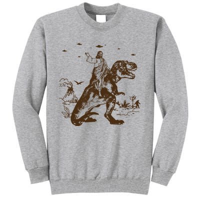 Jesus Riding Dinosaur Ufo Funny Tall Sweatshirt