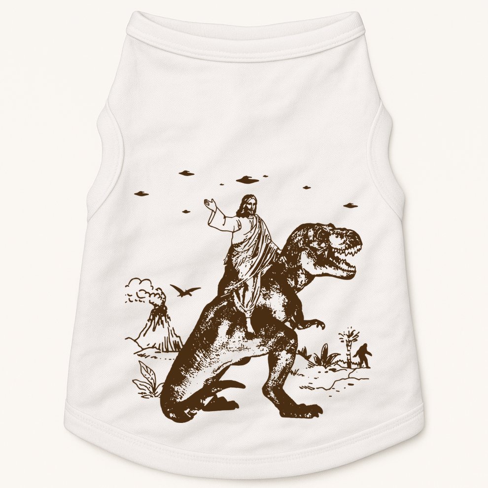 Jesus Riding Dinosaur Ufo Funny Doggie Tank