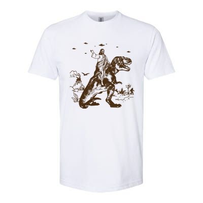 Jesus Riding Dinosaur Ufo Funny Softstyle® CVC T-Shirt