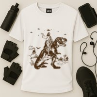 Jesus Riding Dinosaur Ufo Funny Cooling Performance Crew T-Shirt