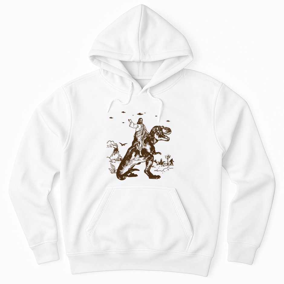 Jesus Riding Dinosaur Ufo Funny Hoodie