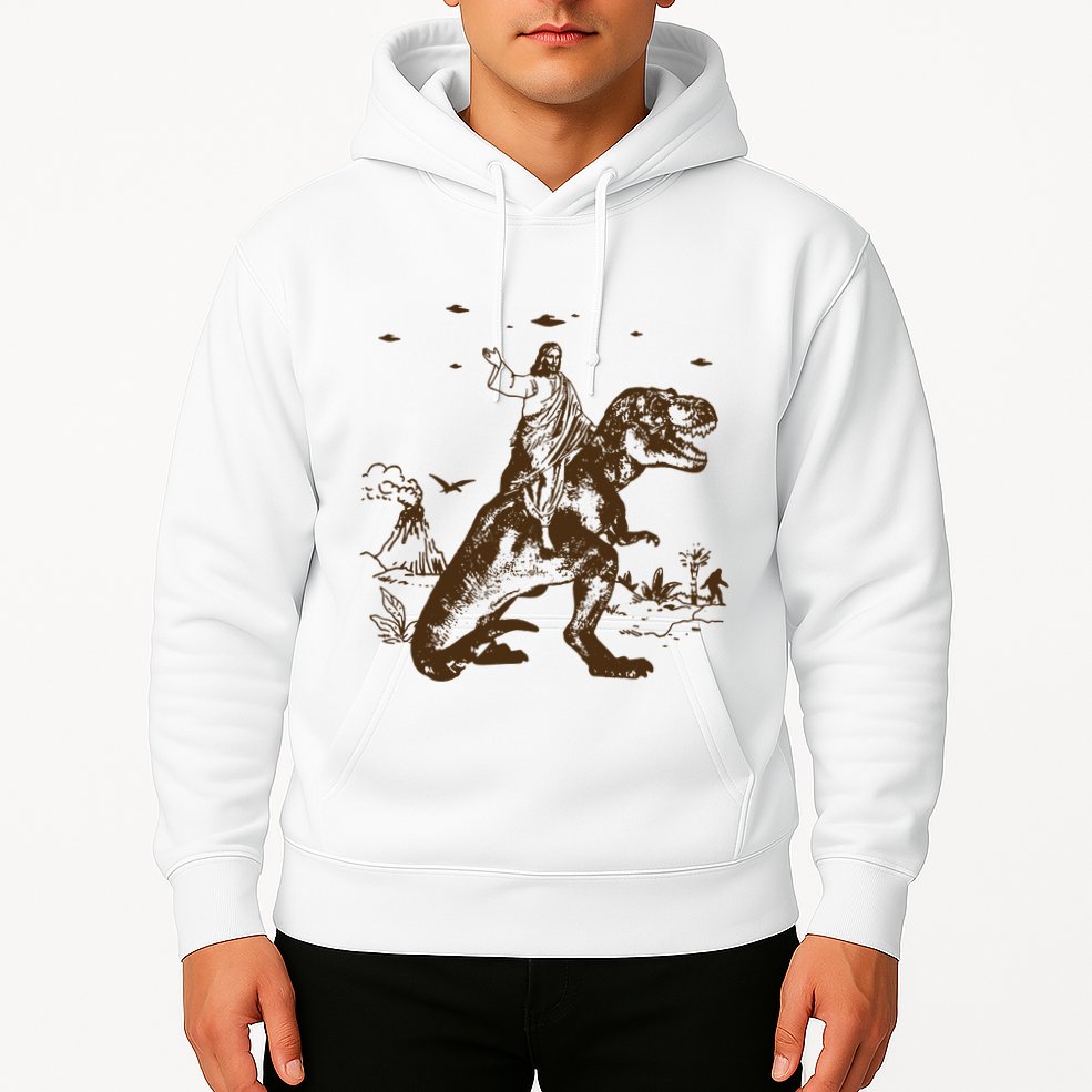 Jesus Riding Dinosaur Ufo Funny Hoodie