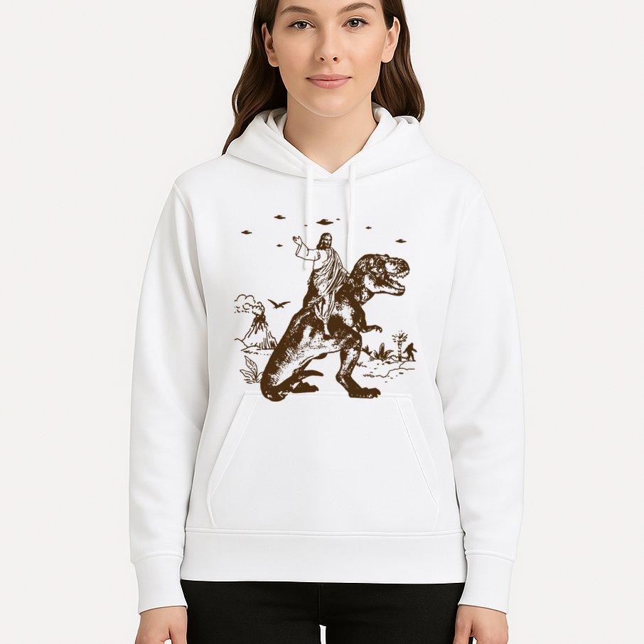 Jesus Riding Dinosaur Ufo Funny Hoodie