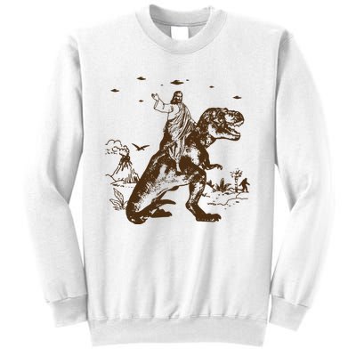 Jesus Riding Dinosaur Ufo Funny Sweatshirt