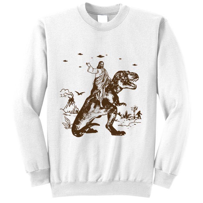 Jesus Riding Dinosaur Ufo Funny Sweatshirt