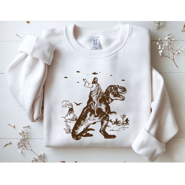 Jesus Riding Dinosaur Ufo Funny Sweatshirt