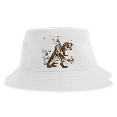 Jesus Riding Dinosaur Ufo Funny Sustainable Bucket Hat