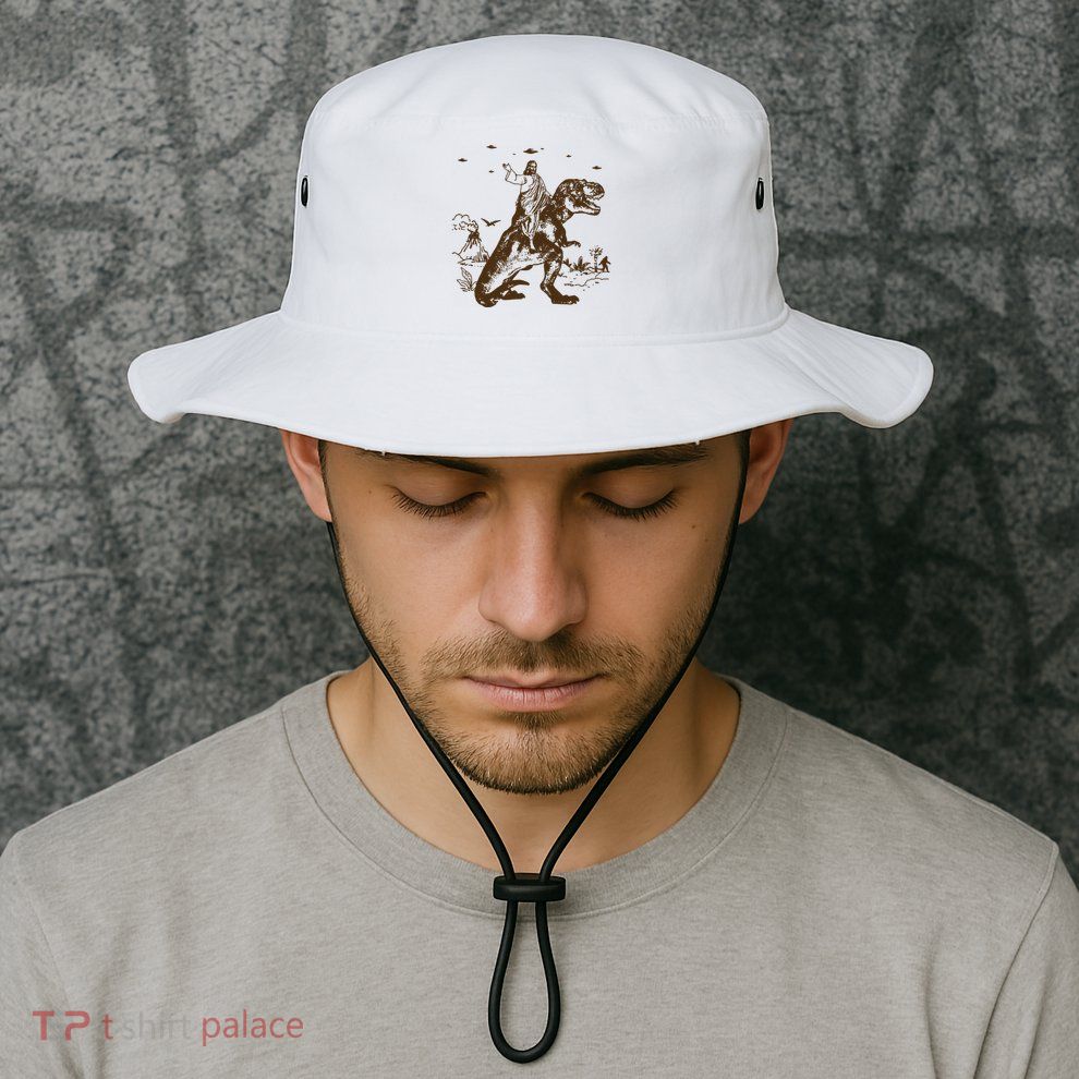 Jesus Riding Dinosaur Ufo Funny Bucket Hat