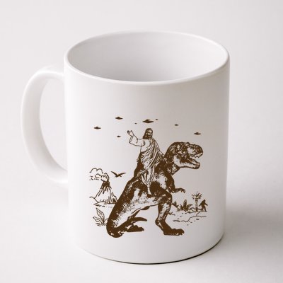 Jesus Riding Dinosaur Ufo Funny Mug