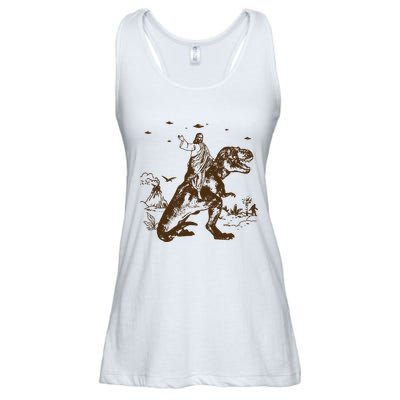 Jesus Riding Dinosaur Ufo Funny Ladies Essential Flowy Tank
