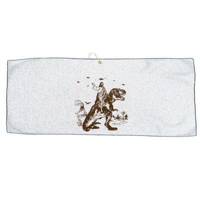 Jesus Riding Dinosaur Ufo Funny Large Microfiber Waffle Golf Towel