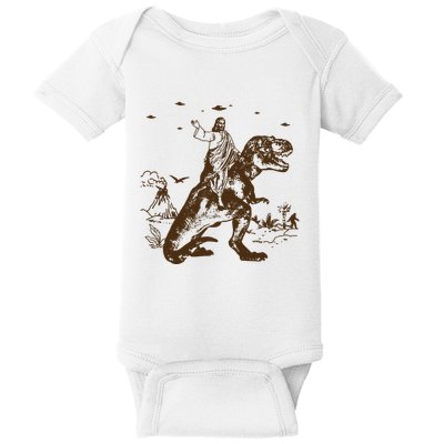 Jesus Riding Dinosaur Ufo Funny Baby Bodysuit