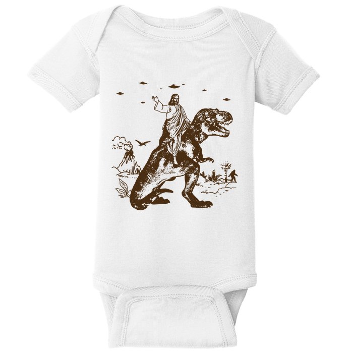 Jesus Riding Dinosaur Ufo Funny Baby Bodysuit