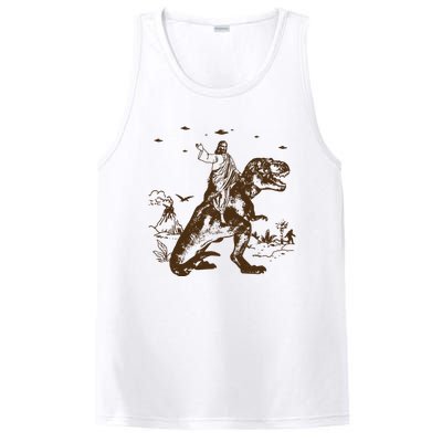 Jesus Riding Dinosaur Ufo Funny PosiCharge Competitor Tank