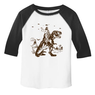 Jesus Riding Dinosaur Ufo Funny Toddler Fine Jersey T-Shirt