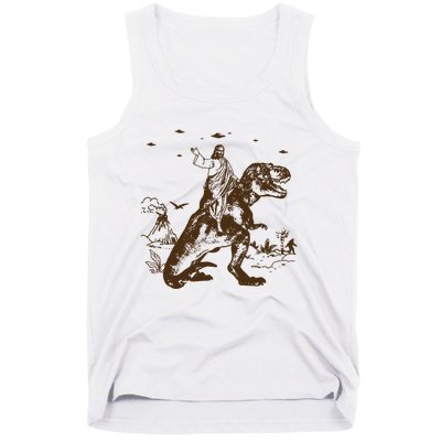 Jesus Riding Dinosaur Ufo Funny Tank Top