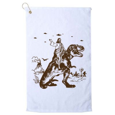 Jesus Riding Dinosaur Ufo Funny Golf Towel
