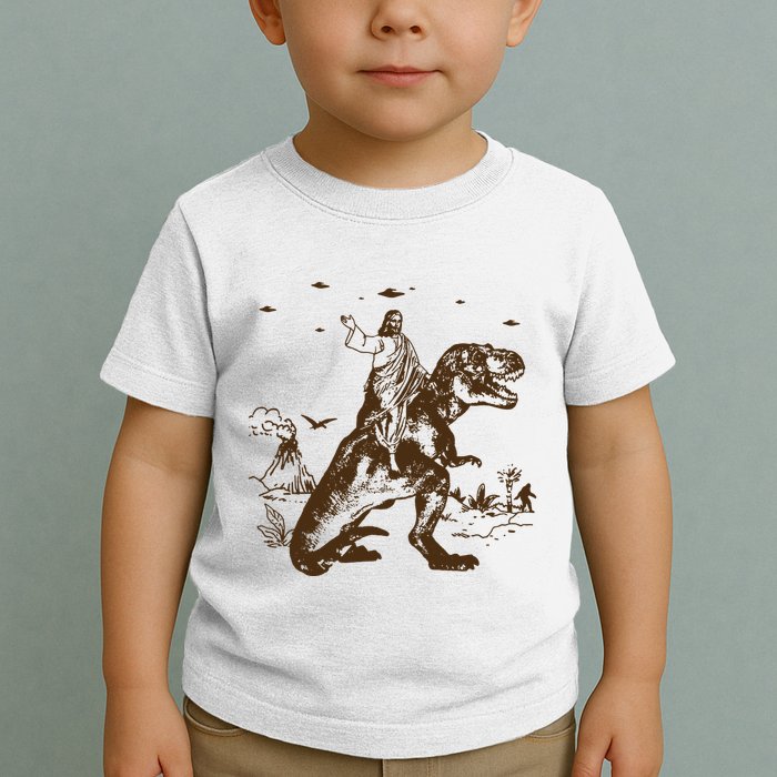Jesus Riding Dinosaur Ufo Funny Toddler T-Shirt