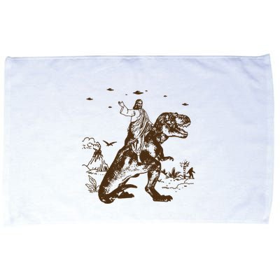 Jesus Riding Dinosaur Ufo Funny Microfiber Hand Towel