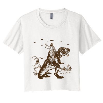 Jesus Riding Dinosaur Ufo Funny Crop Top