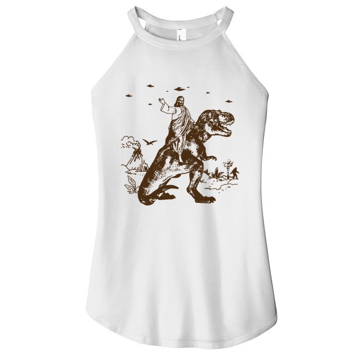 Jesus Riding Dinosaur Ufo Funny Women's Perfect Tri Rocker Tank