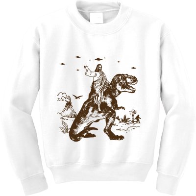 Jesus Riding Dinosaur Ufo Funny Kids Sweatshirt