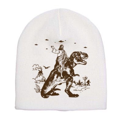 Jesus Riding Dinosaur Ufo Funny Short Acrylic Beanie