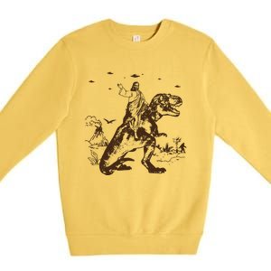 Jesus Riding Dinosaur T Shirt UFO T Shirt Funny T Shirts Offensive Cool Premium Crewneck Sweatshirt