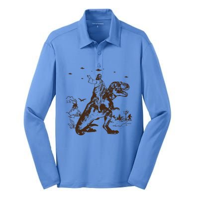 Jesus Riding Dinosaur T Shirt UFO T Shirt Funny T Shirts Offensive Cool Silk Touch Performance Long Sleeve Polo