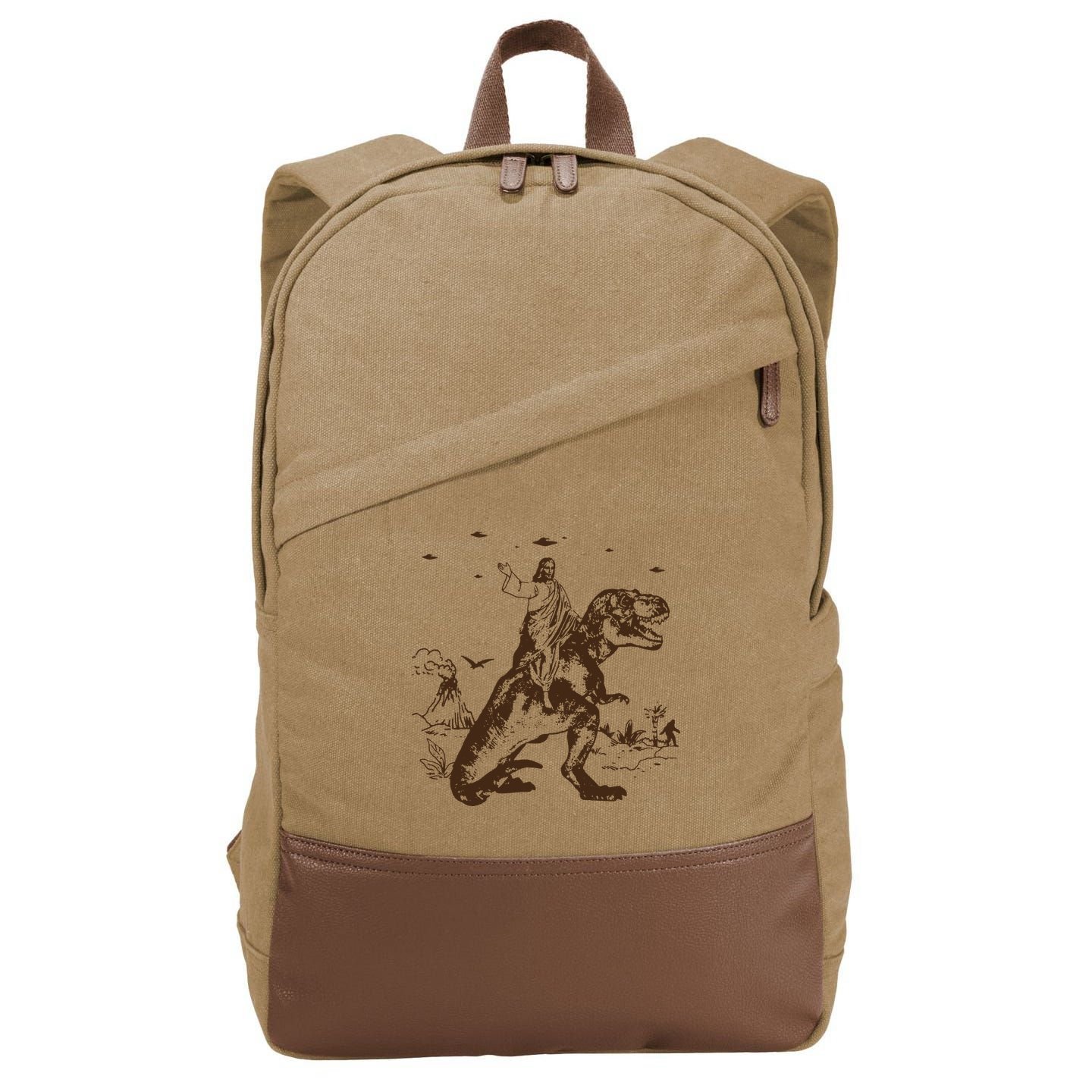 Jesus Riding Dinosaur T Shirt UFO T Shirt Funny T Shirts Offensive Cool Cotton Canvas Backpack
