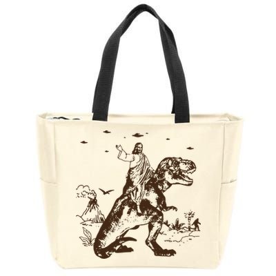 Jesus Riding Dinosaur T Shirt UFO T Shirt Funny T Shirts Offensive Cool Zip Tote Bag