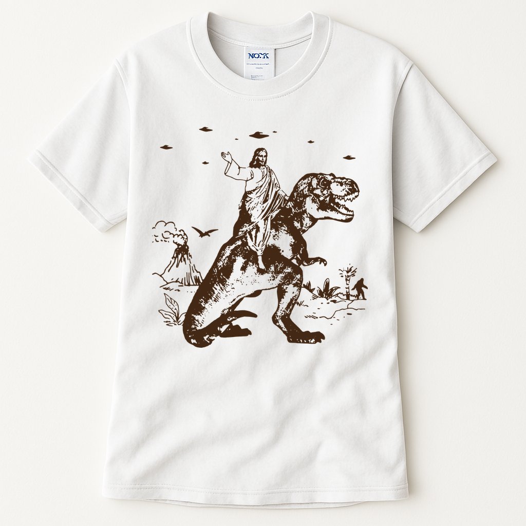 Jesus Riding Dinosaur T Shirt UFO T Shirt Funny T Shirts Offensive Cool Tall T-Shirt