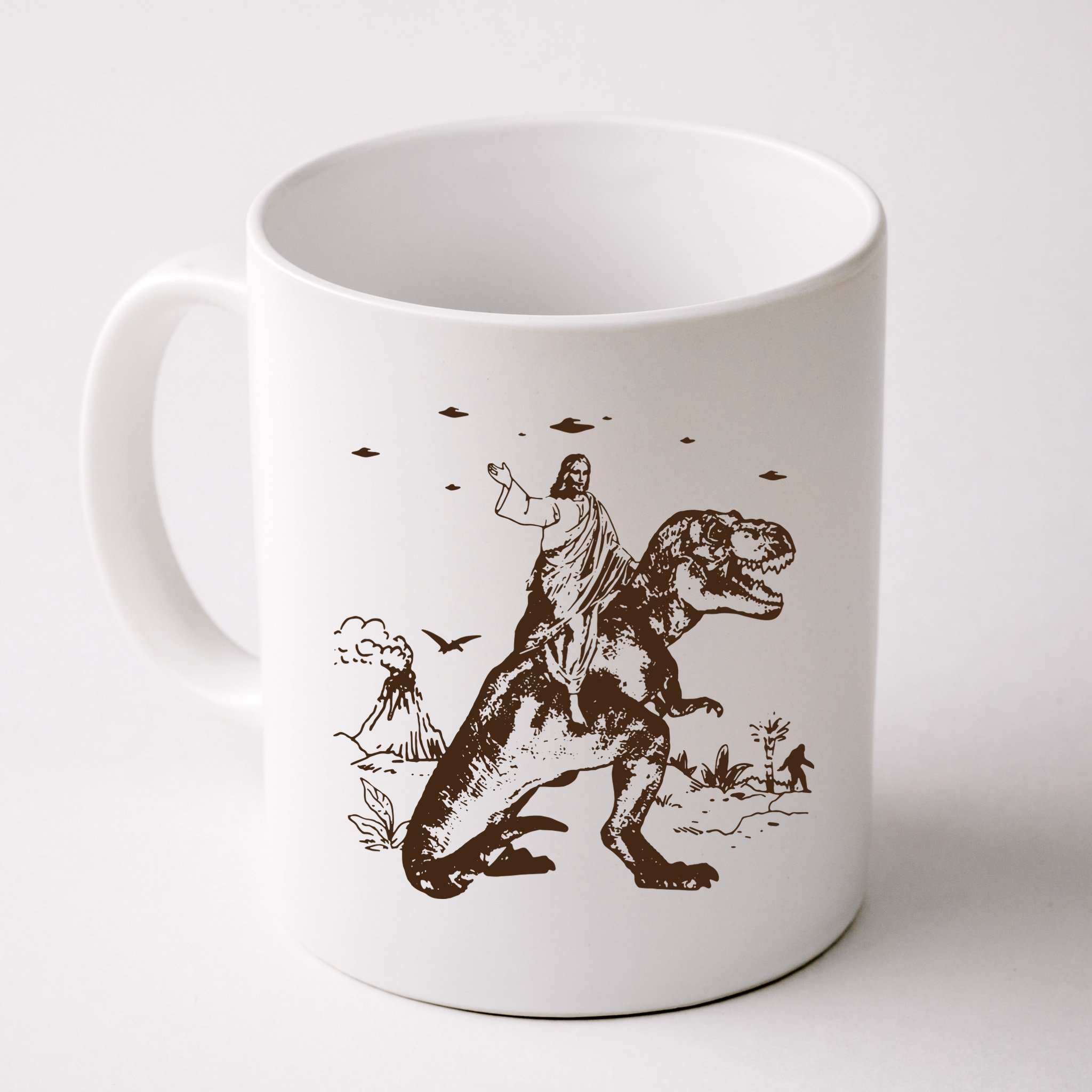 Jesus Riding Dinosaur T Shirt UFO T Shirt Funny T Shirts Offensive Cool Mug