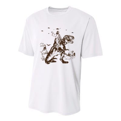 Jesus Riding Dinosaur T Shirt UFO T Shirt Funny T Shirts Offensive Cool Youth Performance Sprint T-Shirt
