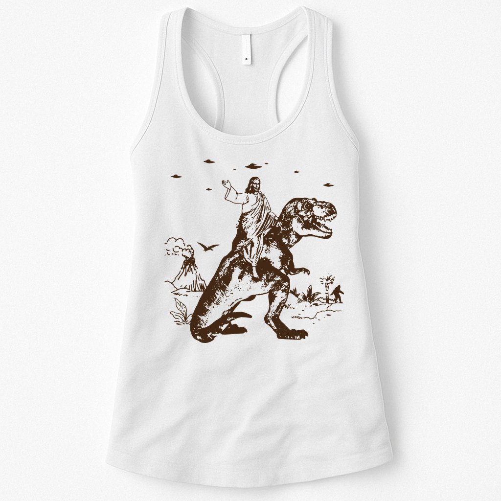 Jesus Riding Dinosaur T Shirt UFO T Shirt Funny T Shirts Offensive Cool Womens Tank Top