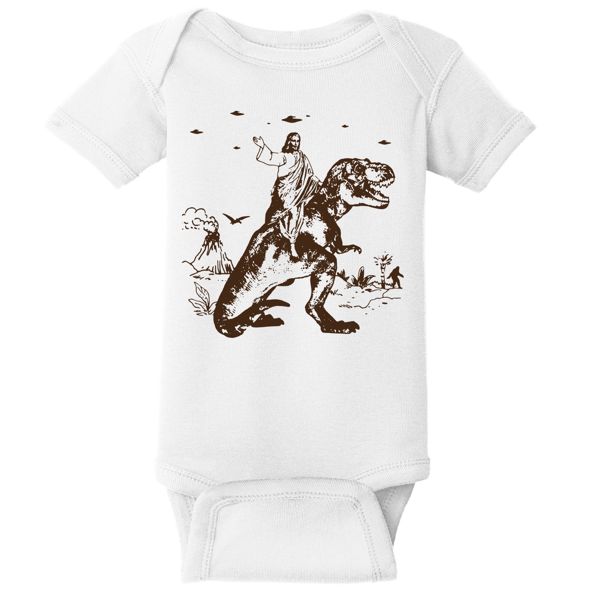 Jesus Riding Dinosaur T Shirt UFO T Shirt Funny T Shirts Offensive Cool Baby Bodysuit