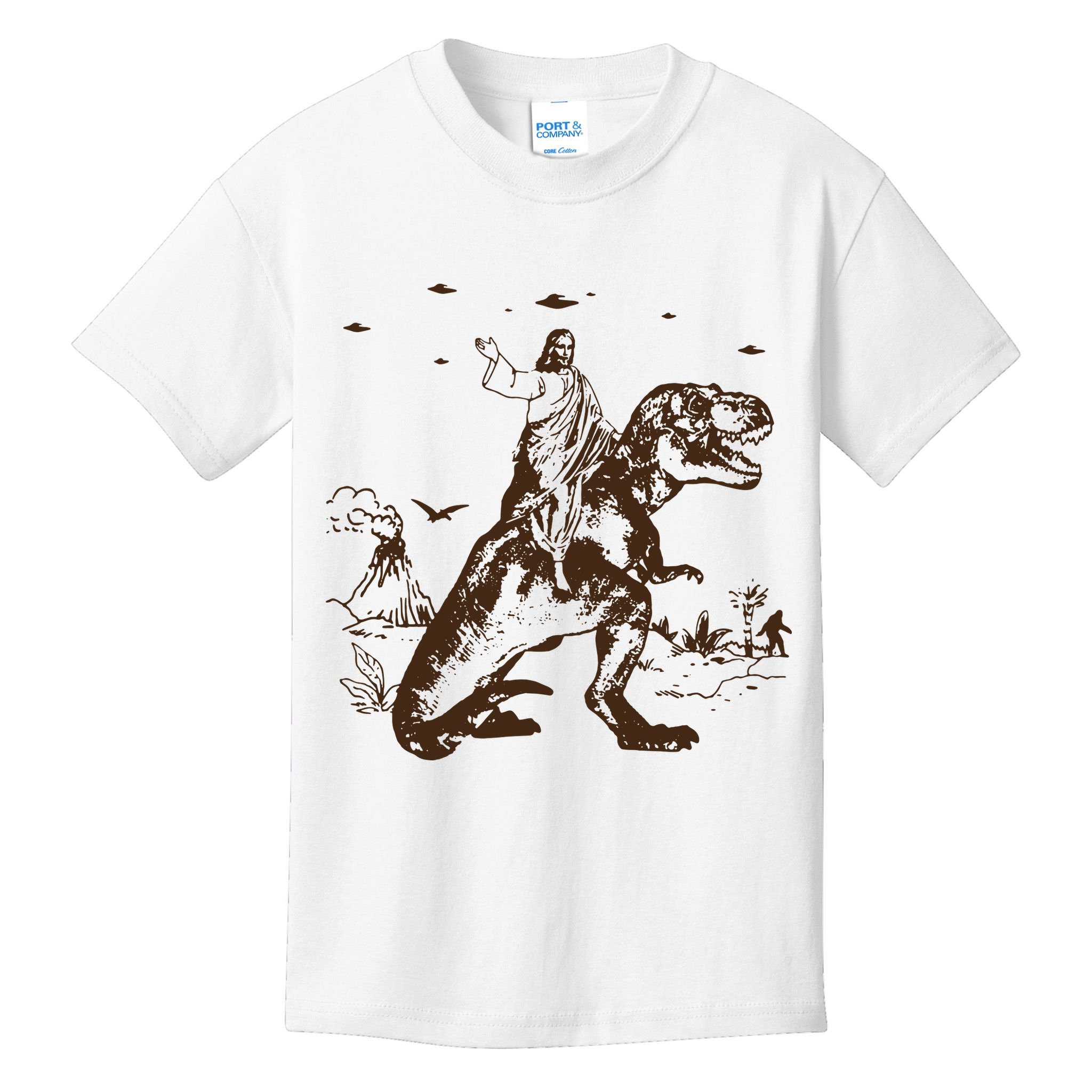 Jesus Riding Dinosaur T Shirt UFO T Shirt Funny T Shirts Offensive Cool Kids T-Shirt