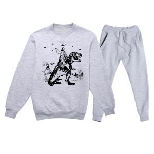 Jesus Riding Dinosaur T Shirt UFO T Shirt Funny T Shirts Offensive T Shirt Cool Premium Crewneck Sweatsuit Set