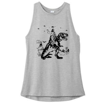 Jesus Riding Dinosaur T Shirt UFO T Shirt Funny T Shirts Offensive T Shirt Cool Ladies PosiCharge Tri-Blend Wicking Tank