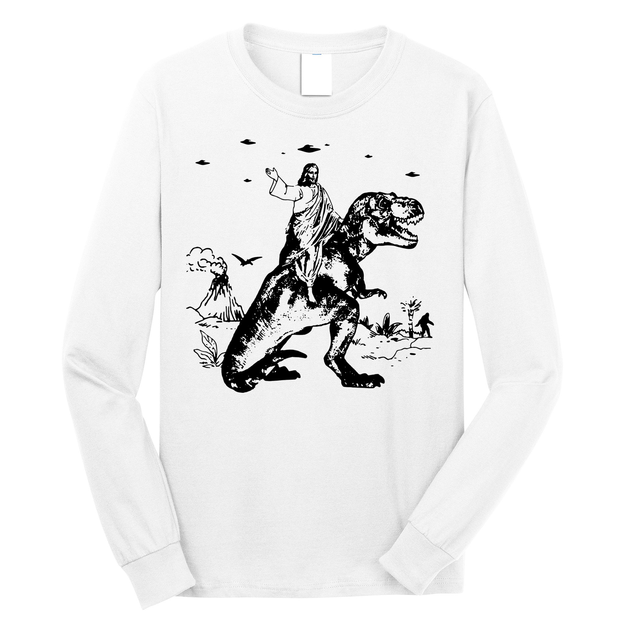 Jesus Riding Dinosaur T Shirt UFO T Shirt Funny T Shirts Offensive T Shirt Cool Long Sleeve Shirt