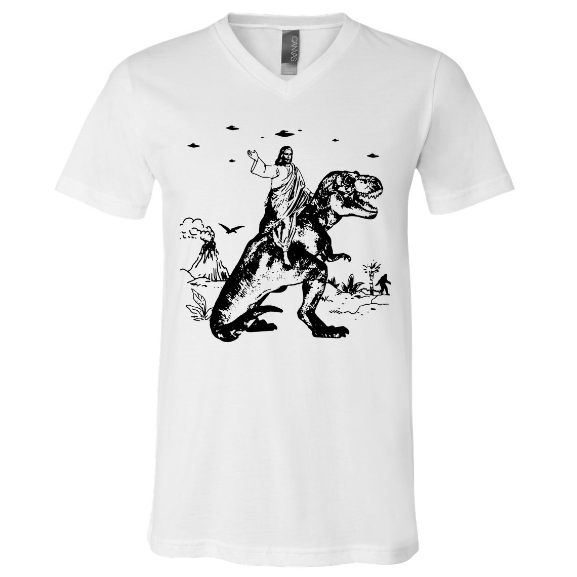 Jesus Riding Dinosaur T Shirt UFO T Shirt Funny T Shirts Offensive T Shirt Cool V-Neck T-Shirt
